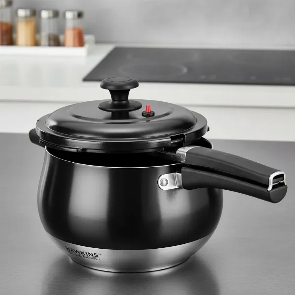 detailed image of the hawkins contura pressure cooker highlighting key safety and design elements