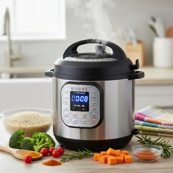 Instant Pot Duo Mini 3-quart cooking a meal, showcasing its multi-functionality.