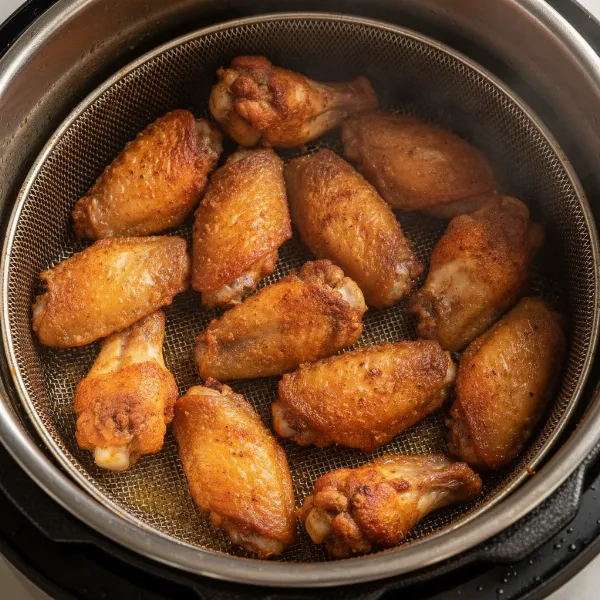 Delicious crispy chicken wings cooked using the Instant Pot Duo Crisp's combined functions.